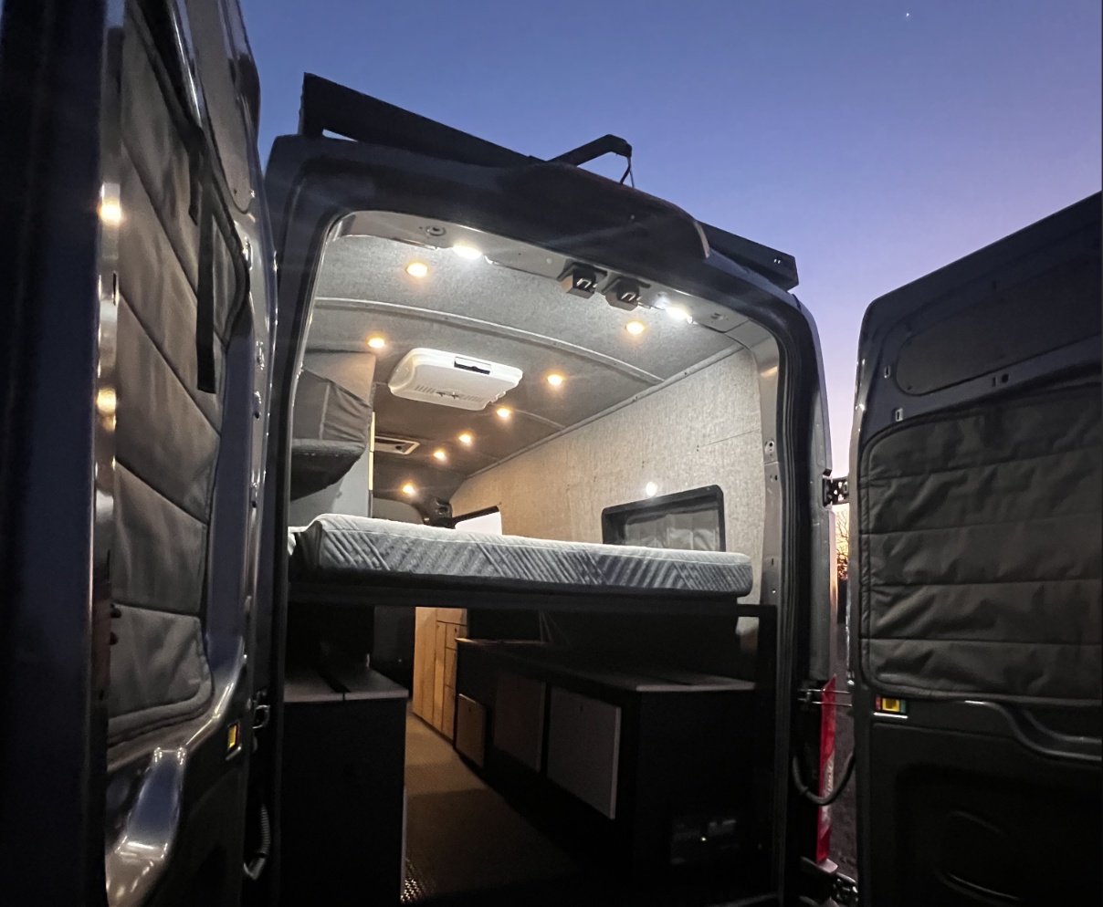 Camper van interior build in progress at OZK Customs.